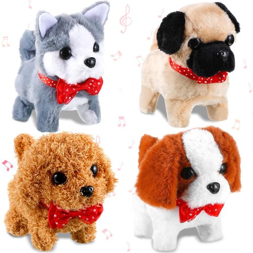 Poen 4 Pcs Plush Electronic Interactive Puppy Toy 7.09 Inch Walking Dog Toys Stuffed Animal Pet D...