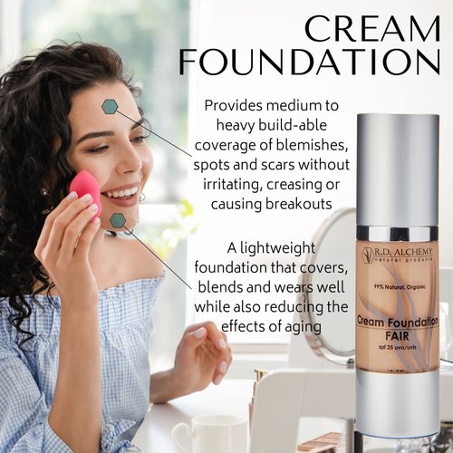 RD Alchemy - 99% Natural & Organic TAN Cream Foundation - Best Lightweight Foundation for Coverage of Blemishes, Sun Spots, Age Spots, or Under Eye Dark Circles. Anti Aging + SPF 25