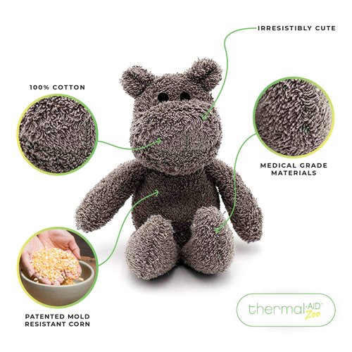 Thermal-Aid Zoo Animals - Happy The Hippo - Heatable Therapeutic Stuffed Animals for Kids - Hot & Cold Therapy - Ice Pack & Heating Pack