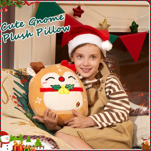 WEWILL Christmas Deer Plush Pillow, 12 Inches Cute Sika Deer Stuffed Animal Plushie for Kids & Adults Xmas Decor