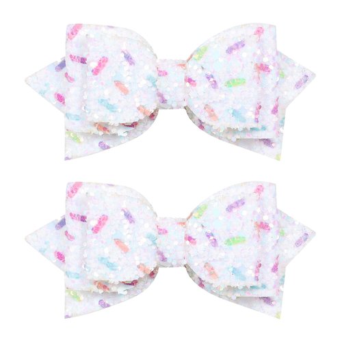Glitter Sprinkle Birthday Gift Hair Bows 3" Small Cute Sparkling Confetti Bow Hair Clip Barrettes Grips 1st Birthday Party Dress Decor Accessory for Baby Teens Toddler Girls