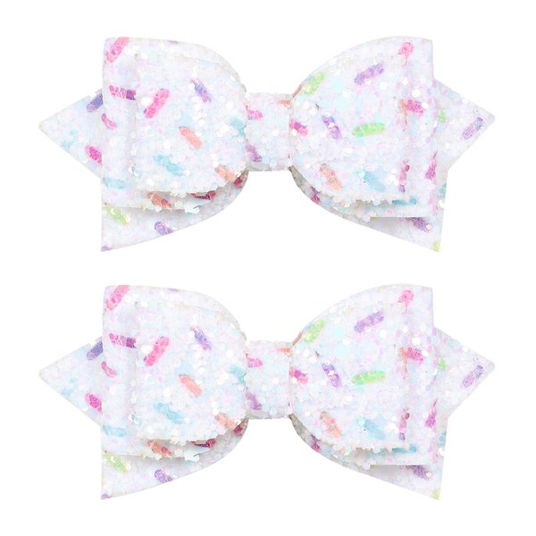 Glitter Sprinkle Birthday Gift Hair Bows 3" Small Cute Sparkling Confetti Bow Hair Clip Barrettes Grips 1st Birthday Party Dress Decor Accessory for Baby Teens Toddler Girls