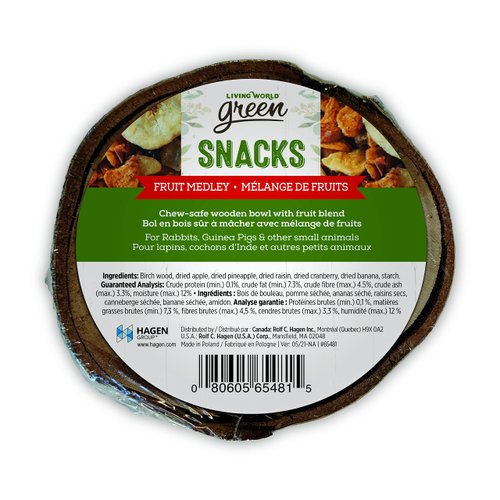Living World Green Snack Bowl, 2-in-1 Snack Feeder and Chew Toy for Small Animals, Fruit Medley