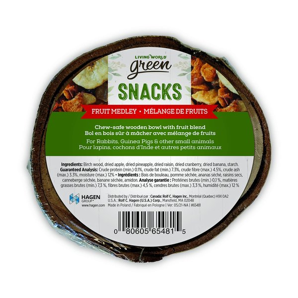 Living World Green Snack Bowl, 2-in-1 Snack Feeder and Chew Toy for Small Animals, Fruit Medley