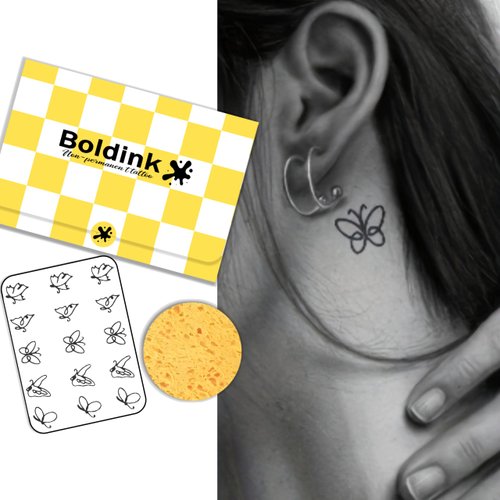 Boldink Semi-permanent tattoos, realistic fake tattoos, last 7-15 days, waterproof non-reflective temporary tattoo stickers, cruelty-free, uniquely designed exquisite packaging（Butterfly 1）