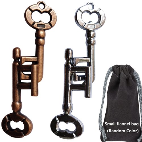 GINFH Brain Teaser Puzzle 3D Unlock Interlocking Puzzle Metal Hole Lock Adult Educational Toy Puzzle IQ Puzzle (Gold Silver Key)