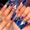 IMRAIN Press on Nails Long Square Fake Nails Blue Gradient Glue on Nails with Glitter Powder & Luxurious Butterfly Rhinestone Designs Full Cover Artificial Acrylic Reusable Nails for Women 24Pcs