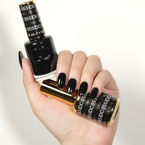 DND DC Gel Polish Set, Black Collection, UV/LED Gel Polish and Air Dry Nail Lacquer, Matching Chip-Free Polish Duo, 055 Black Ocean, 0.5 Fl Oz
