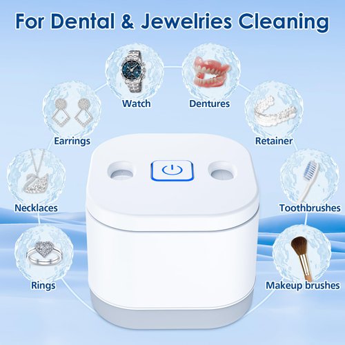 ABSKRYO Ultrasonic Retainer Cleaner with UV Light 45000Hz Ultrasonic Cleaner for Dentures Aligners Mouth Guards and Toothbrushes Ultrasonic Jewelry Cleaner Machine with Two Mode Settings and Timer
