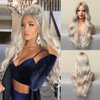 BERON Platinum Blonde Wig Long Wavy Wigs Platinum Blonde with Dark Roots for Women Platinum Blonde Wigs Synthetic Wig for Daily Party Wig Cap Include