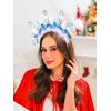 Urieo Christmas Snowflake Light up Headband White Beads Headbands with LED Lights Beaded Fluffy Ball Costume Party Hair band for Women