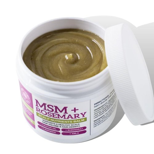 Qhemet Biologics MSM + Rosemary Scalp Nutrients Balm | Nourishing Hair Growth Formula with Bhringraj, Castor & Coconut Oil | For Dry, Thinning Hair & Slow Growth | Vegan (4 oz)