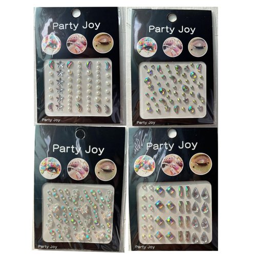 4 Sheets Face Eye Rhinestones Stickers Gems Jewels Rhinestones Self Adhesive Acrylic Pearls Hearts Star Crystal Face Stickers Makeup Tattoos Nail Stickers for Women
