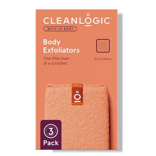 Cleanlogic Bath and Body Exfoliating Body Scrubber, Small Exfoliator Tool for Smooth and Softer Skin, Daily Skincare Routine, Assorted Colors, 3 Count Value Pack