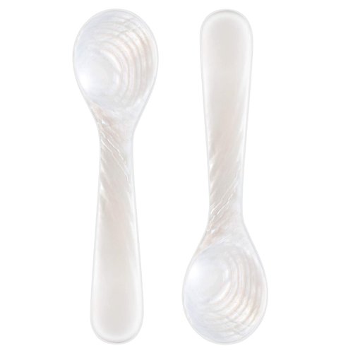 Set of Caviar Spoons Shell Spoon Mother of Pearl Caviar Spoons W Round Handle for Caviar, Egg, Ice Cream, Coffee, Restaurant Serving (2 Pieces,3.54 Inches)