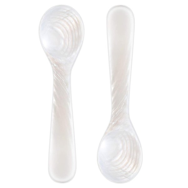 Set of Caviar Spoons Shell Spoon Mother of Pearl Caviar Spoons W Round Handle for Caviar, Egg, Ice Cream, Coffee, Restaurant Serving (2 Pieces,3.54 Inches)