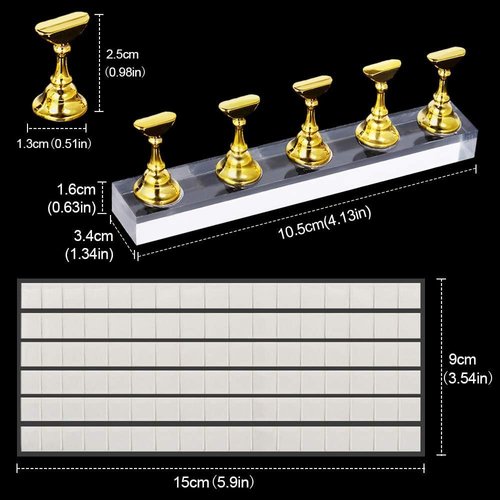 Kalolary 2 Set Acrylic Press on Nail Stand Nail Art Holder Practice Display Stand with Reusable Adhesive Putty, Magnetic Nail Art Tips Holders Training Fingernail DIY for Painting Nails(Gold & Silver)
