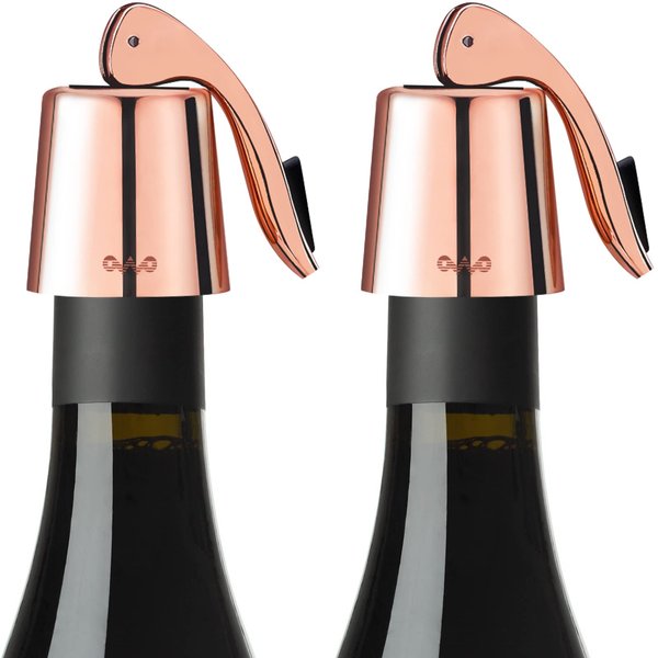 OWO Wine bottle Stopper, Wine Saver with Silicone, Decorative Wine Preserver, Wine Toppers Stopper,Reusable Wine Cork Keeps Wine Fresh（Goldrose, 2 Pack)