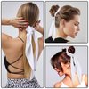 Mabor 2 Pcs Knotted Bow Satin Hair Scrunchie Hair Tie with Bow Hair Scarf with Tail Hair Scrunchies Elastic Hair Scarf Ponytail Holder for Women and Girls,White