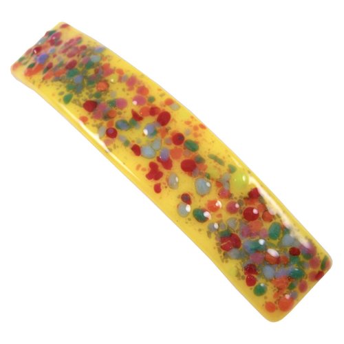 Stained Glass Barrette - 3.5" 9cm - Circus Confetti Yellow with Rainbow Speckles Polka Dot Slide Clip Hair Accessories