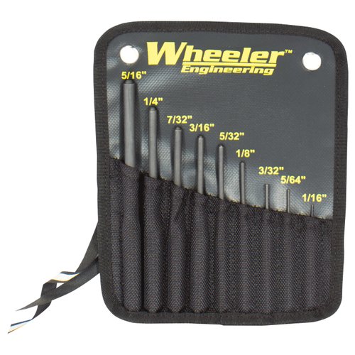 Wheeler Roll Pin Punch Set with 9 Steel Punches, Labeled Rollup Storage Bag for Firearm Maintenance and Gunsmithing