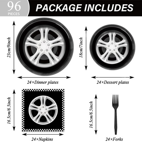 ZOIIWA 96 Pieces Race Car Party Plates and Napkins Sets Racing Car Race Track Party Supplies Decorations Racing Themed Dessert Dinnerware for Kids Boys Birthday Baby Shower Home Decor, Serves 24
