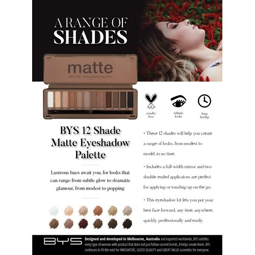 BYS 12 Shade Matte Eyeshadow Palette Tin Collection with Mirror, Double Ended Applicator and Blender, Nude and Smoke