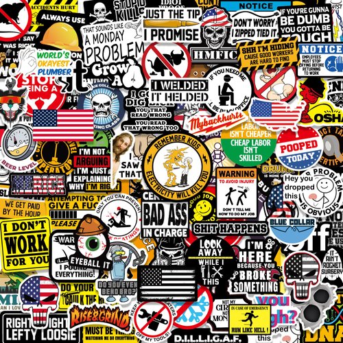 150 PCS Hard Hat Stickers for Tool Box, Helmet, Funny Blue Collar Stickers, Prank Meme Vinyl and Waterproof Decal for Mechanics, Electricians, Union, Oilfield, Military, Construction