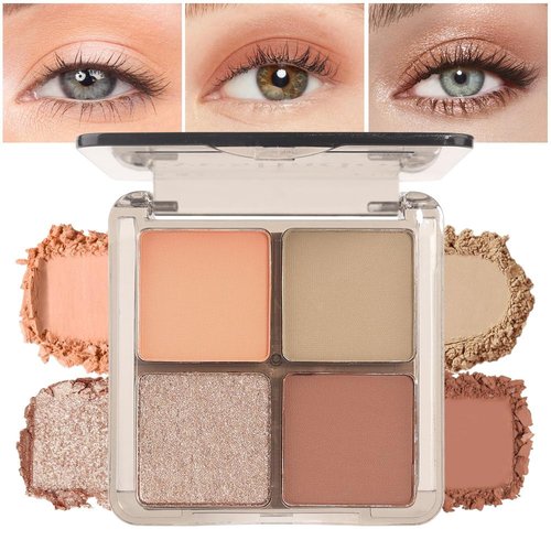 HHLTOH Quad Matte Shimmer Eyeshadow, 4 Versatile Shades Waterproof and Long-Lasting Eyeshadow Palette, Perfect for Creating Female Delicate Eye Makeup (3# Orange Brown, 1 Count (Pack of 1))