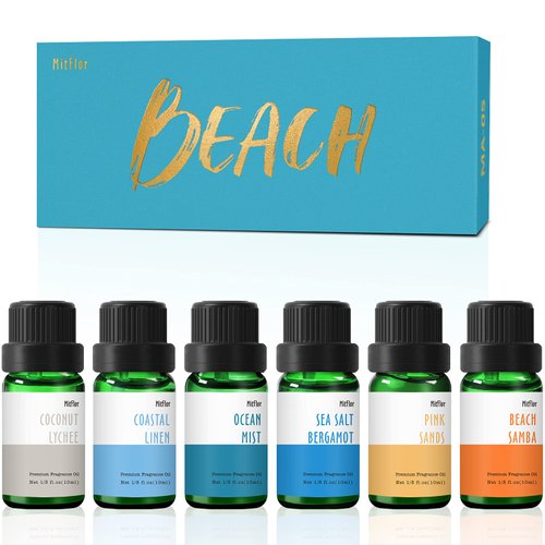 Beach Fragrance Oil, MitFlor Premium Scented Oils for Diffuser, Soap & Candle Making Scents, Summer Aromatherapy Essential Oils Set, Coastal Linen, Ocean Mist and More, 6x10 ml