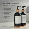 MaisoNovo Black Glass Soap Dispenser with Bamboo Tray | Soap Dispenser Bathroom Set of 2 | Hand Soap Dispenser | Dish Soap Dispenser for Kitchen