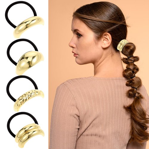 TIESOME 4 PCS Metal Hair Tie, Versatile Ponytail Cuff Beautiful Elastic Hair Band Geometric Scrun...