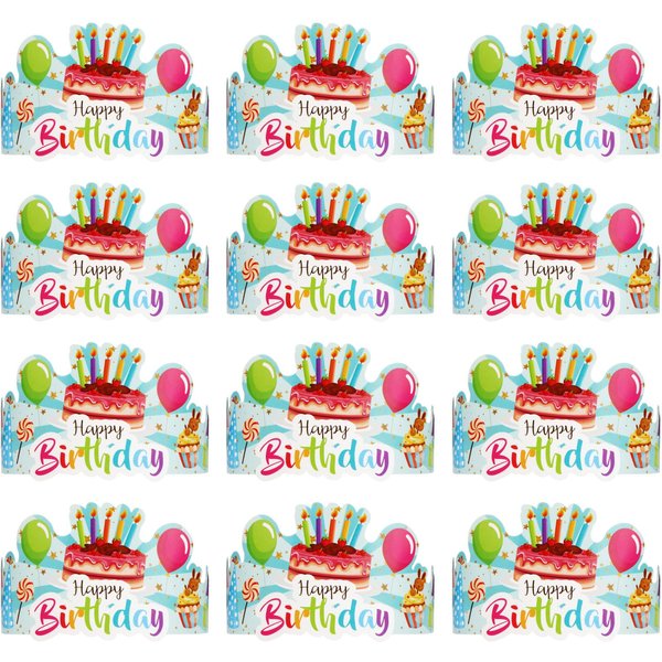Zhehao 60 Pieces Birthday Crowns Party Hats for Kids Classroom Paper Birthday Crowns Happy Birthday Hats with Elastic Band for Kids School Home Classroom Party Decor Supplies