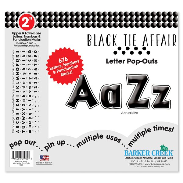 Barker Creek Letter Pop-Outs, 2" Black Tie Affair, Multicolor Designer Letters for Bulletin Boards, Breakrooms, Reception Areas, Signs, Displays, and More! 2", 676 Characters per Set (1905)