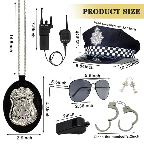 TUSAUW 6Pcs Kids Police Accessories Toy Police Badge Police Handcuffs Walkie-Talkie Sunglasses Police Pretend Play Toy Set Roleplay Cosplay Porps for Theme Party
