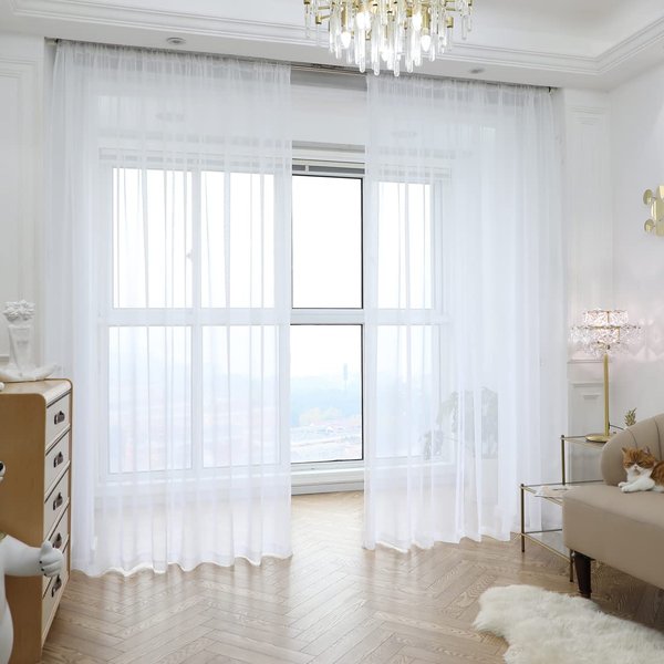PHILEASY Window White Sheer Curtains 108 Inches Long 2 Panels Sheer Curtain Basic Rod Pocket for Bedroom Children Living Room (52" W x 108" L | 2 pcs, White)