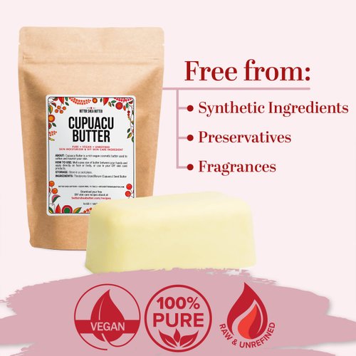 Better Shea Butter Cupuacu Butter Raw, Pure & Unrefined for Hair Growth & Dry Skin on Body and Face - Brazilian Body Butter Base for DIY Butter, Lotion Base and Soap Making - Cupuaçu Butter 16 oz