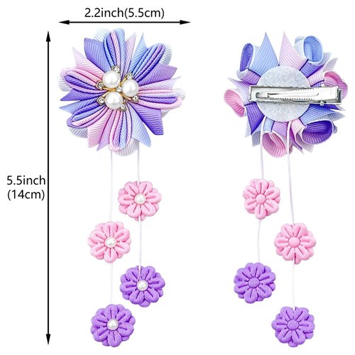 6Pcs Flower Hair Clips Hair Bows Tassels Hair Pins Grosgrain Ribbon Bows With Alligator Clips Cute Hair Accessories