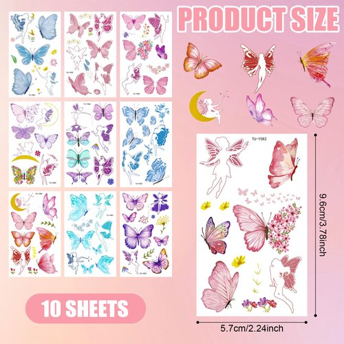 10 Sheets Luminous Butterfly Temporary Tattoos, Glow In The Dark Butterfly Tattoos Floral Butterfly Tattoo Stickers for Kids Girls Women Adults Party Favors Decorationsv