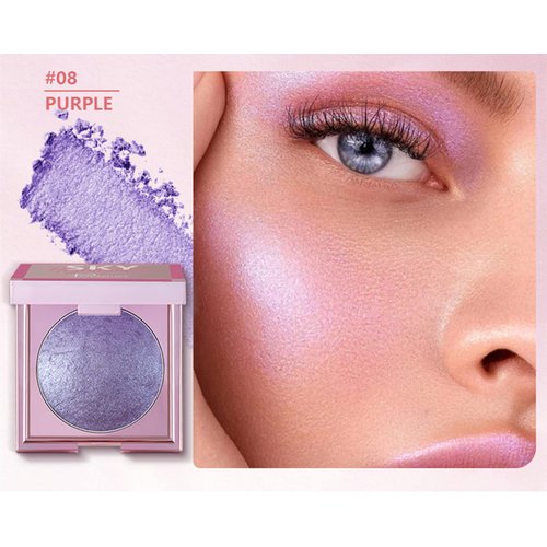 MAEPEOR Face Highlighter Palette 8 Colors Smooth Shimmer Highlighter Palette Longlasting Shiny Face Illuminator Highlighter Makeup (08 Purple)
