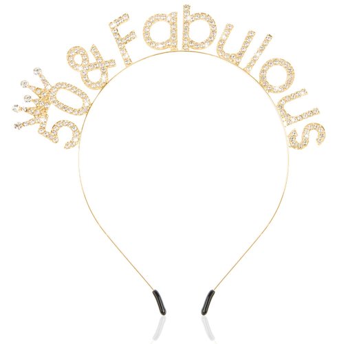 SuPoo 50th Birthday Decorations for Women 50th Birthday Crown Gold Diamond Birthday Headband 50th Birthday Gifts for Her 50 & Fabulous Party Decorations Happy Birthday Tiara Hair Accessories