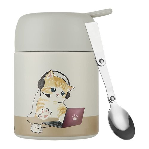 Funkrin 16oz Thermos for Hot Food, Stainless Steel Lunch Box for Kids Adults, Insulated Food Jar with Folding Spoon, Vacuum Leak Proof Soup Container for Hot & Cold Food