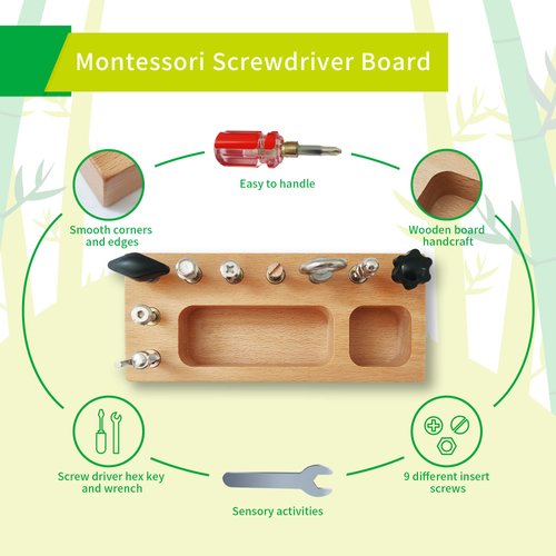 Montessori Toys for 1 2 3 Year Old, Montessori Screwdriver Board, Kids Wooden Toys, Fine Motor Skills Toys, Sensory Preschool Learning Toys for Toddler Travel