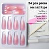 Bellelfin 24Pcs Medium Coffin Press on Nails, Glossy Gradient Nude Pink Fake Nails Cute Short False Nail Glitter Design Acrylic Glue onNails for Women Girls Artificial Fingernails