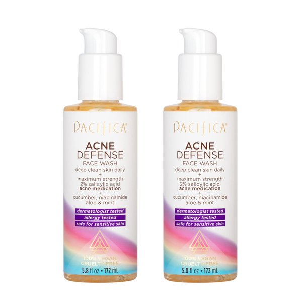 Pacifica Beauty Acne Defense Face Cleanser | 2 Pack | Salicylic Acid, Cucumber, & Aloe Daily Facial Wash | For Oily and Acne Prone Skin | 100% Vegan & Cruelty-Free | Sulfate + Paraben Free