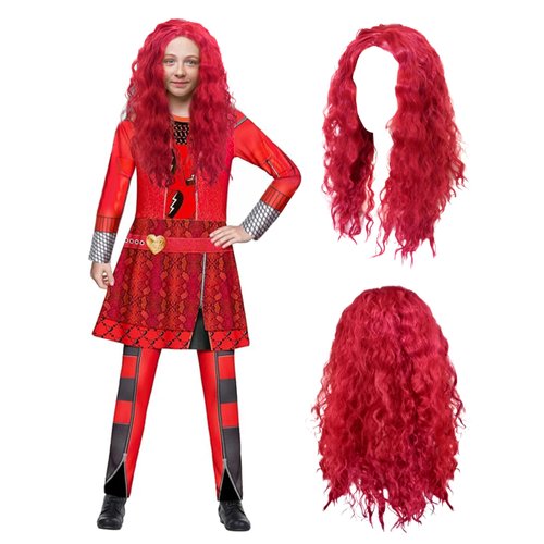 Zivyes Red Costume with Wig for Girl Movie Jumpsuit Outfits Halloween Birthday Party Princess Dress up (S(7-8Y))