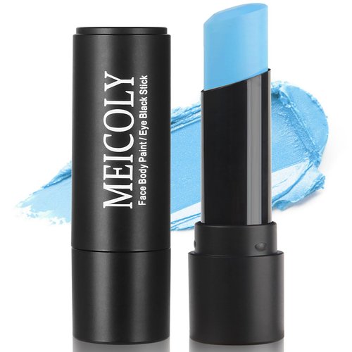MEICOLY Light Blue Face Body Paint,Blue Face Paint Sadness,Pale Blue Body Paint Stick for Corpse Bride Halloween SFX Avatar Sally Makeup,Waterproof Eye Black Stick for Football/Baseball/Softball