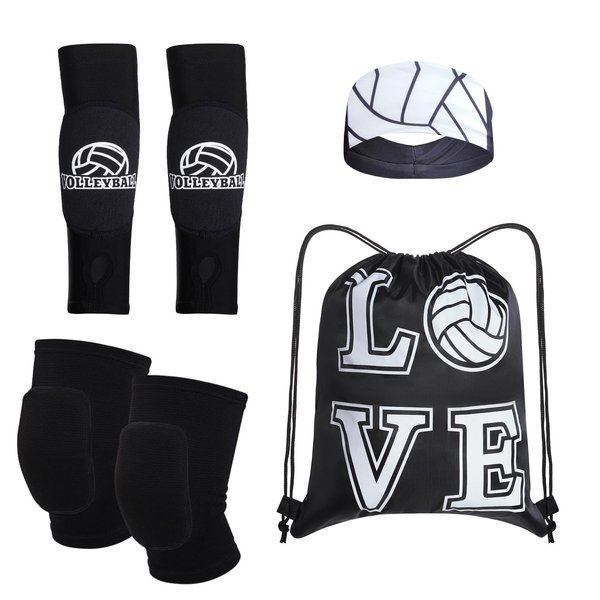 Topbuti 4 Pcs Volleyball Accessories Volleyball Knee Pads Volleyball Arm Sleeves Protection Volleyball Headband Drawstring Bag for Women Girls Youth Teens Training