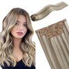 FUBILI Clip in Human Hair Extensions 5 Pcs Remy Highlights Hair Extensions Clip ins Ash Brown Highlights Platinum Blonde Real Hair Extensions 12 Inch 80g Clip on Hair Extensions