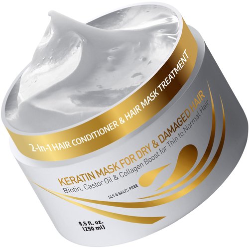 Vitamins Keratin Hair Mask Deep Conditioner - Biotin Collagen Protein & Castor Oil Repair for Dry Damaged or Color Treated Hair - Conditioning Treatment for Curly or Straight Thin Fine Hair
